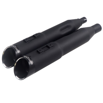 Muscle Stepped 5.0" Ceramic Matte Black Slip-On Mufflers For Harley Touring 2017-Later - Ring Shark