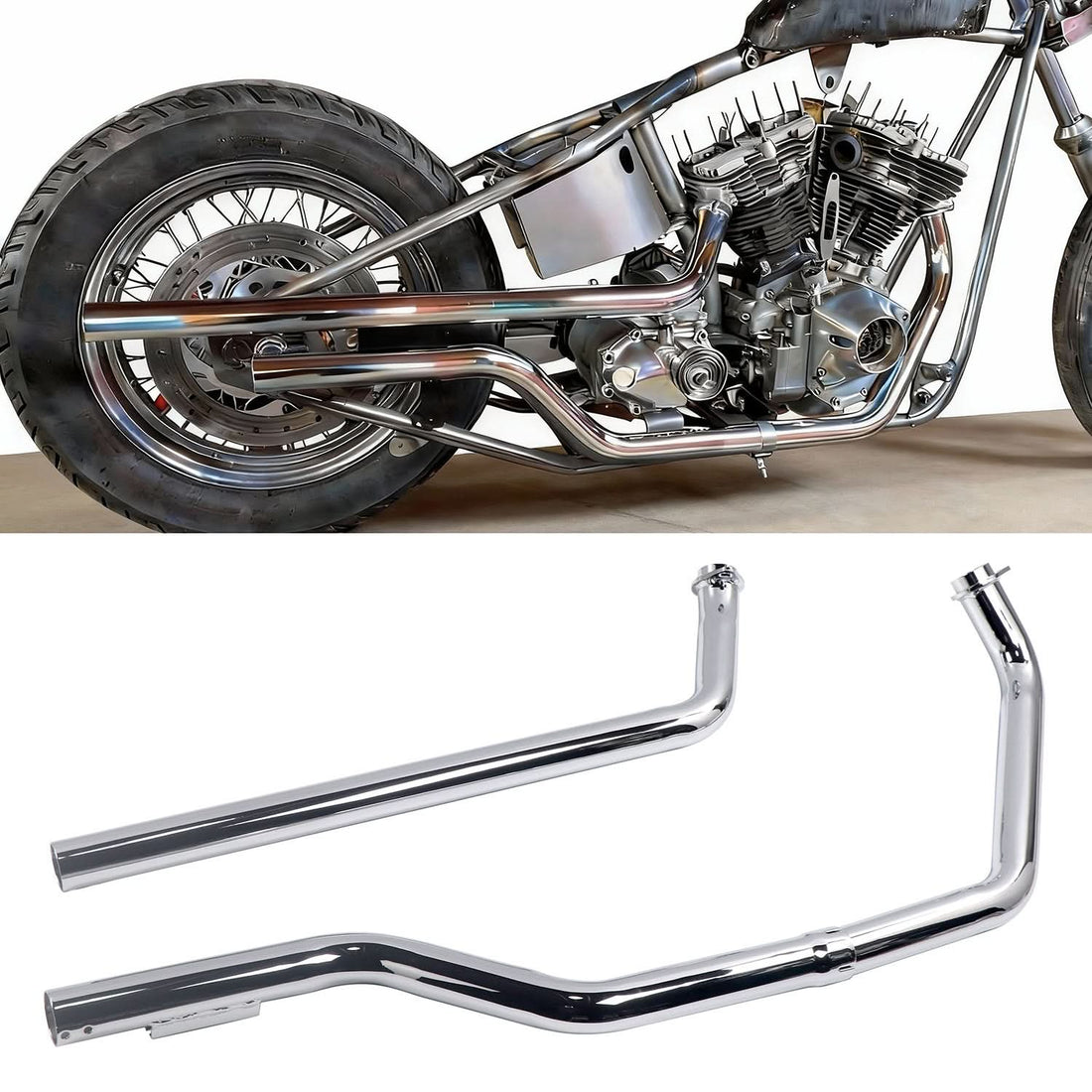 Shotgun Exhaust Pipe Set for 70-84 Big Twin Shovelhead Exhaust Engines in Rigid Frame