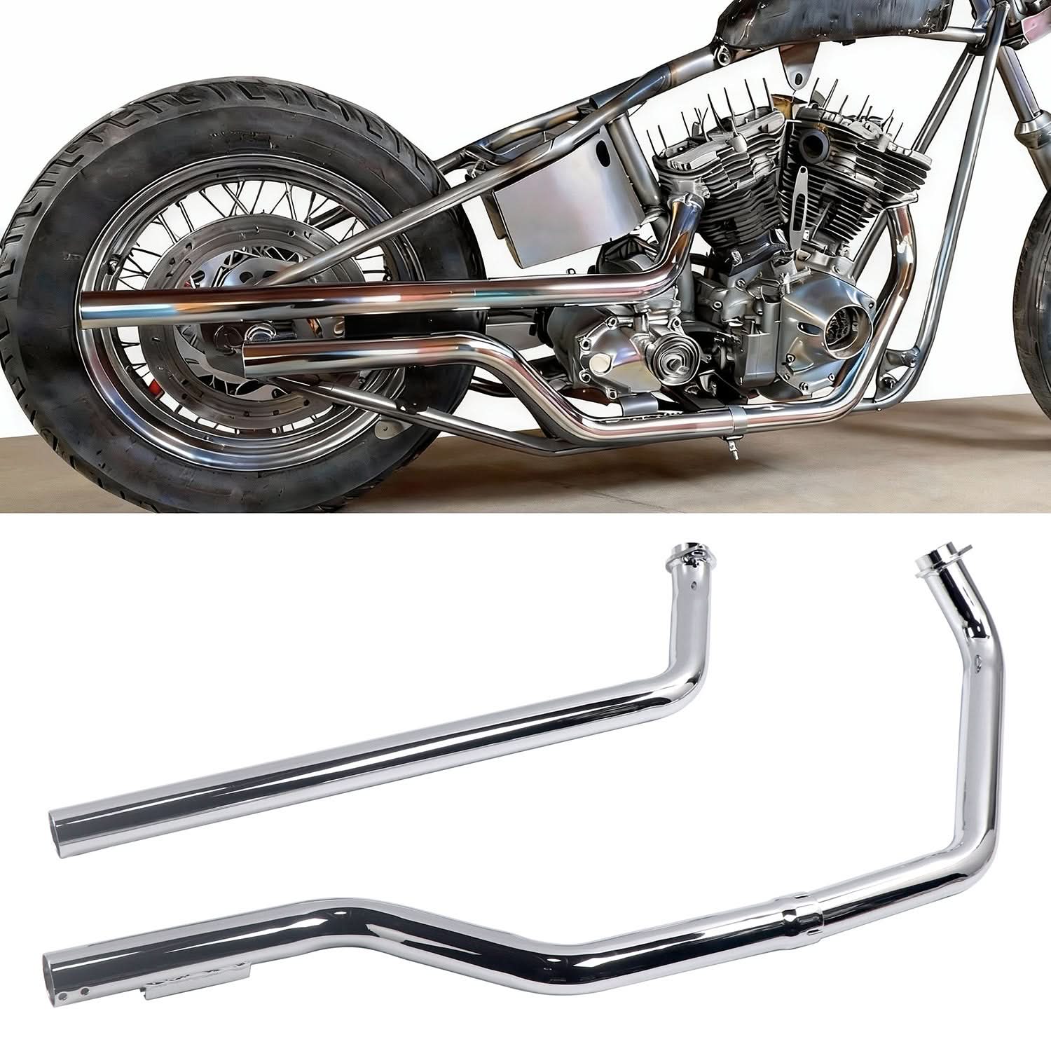 Shotgun Exhaust Pipe Set for 70-84 Big Twin Shovelhead Engines in Rigid Frame
