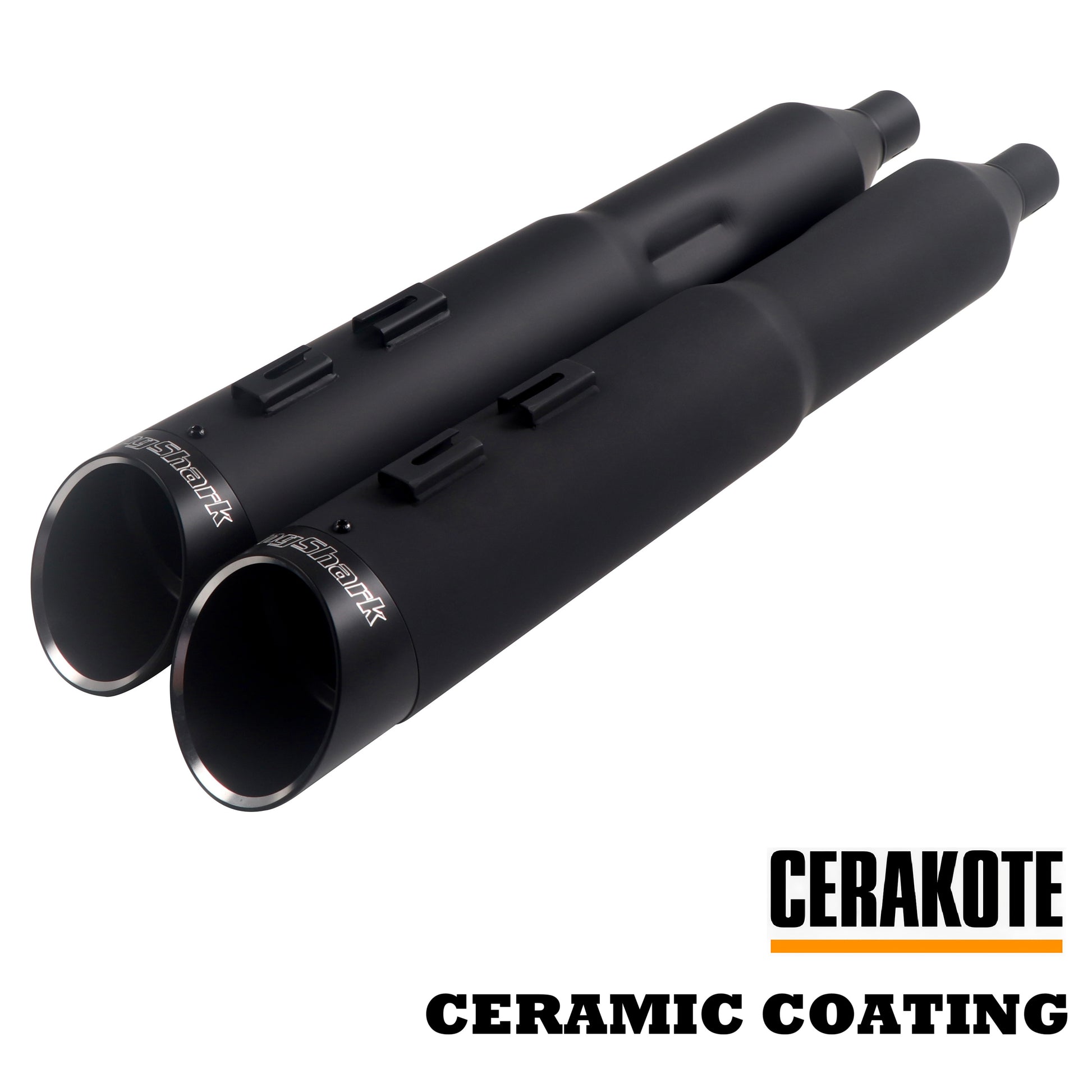 Stepped Ceramic 4.5" Matte Black Slip-On Mufflers For Harley Touring 1995-later - Ring Shark