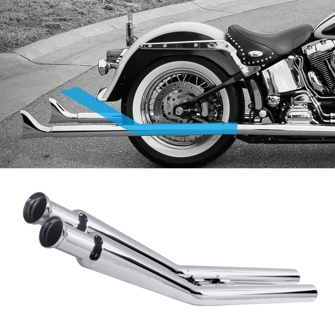 Unique Custom Extension Muffler Pipes for Harley Softail 2007-2017 Models WIth 1.75'' True Dual Exhaust Head Pipes, Classic Looking, Glory Old-school Time - Ring Shark