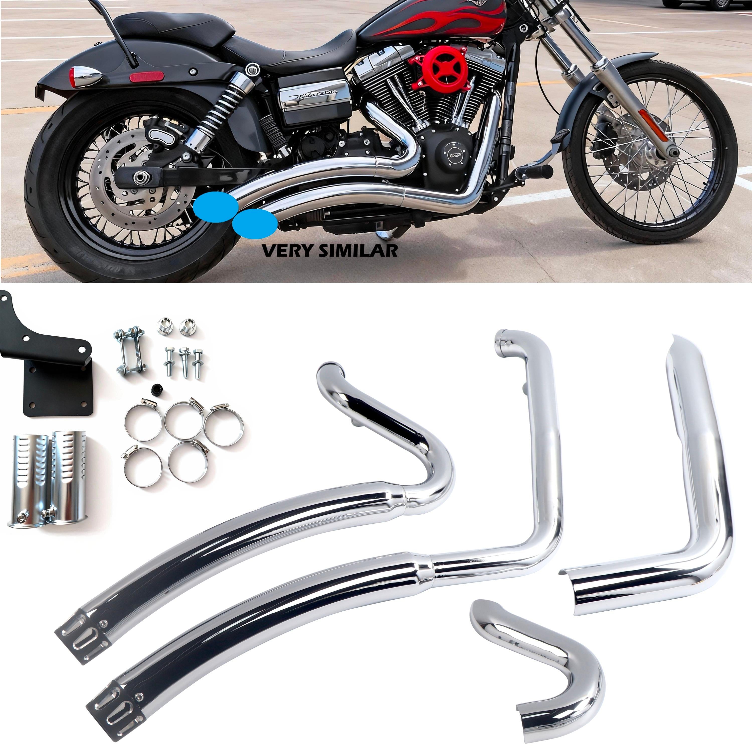 Bad Ass Style Stepped 2-Into-2 Exhaust For Harley Dyna 2006-2017 Models, Performance Great With Full Coverage Heat Shield