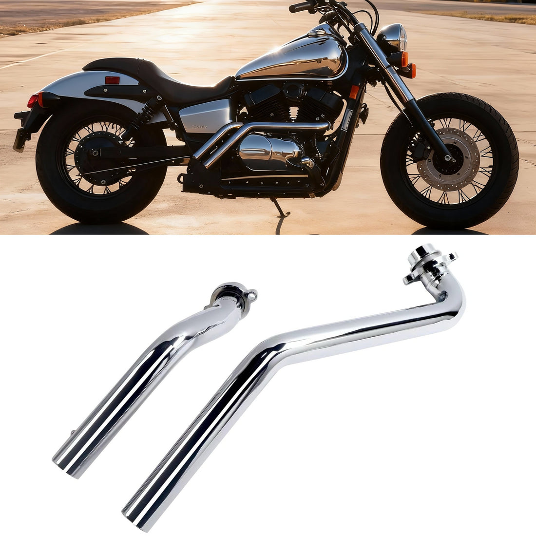 Rumble Tone Chrome Drag Exhaust for Honda VT750 Aero & Phantom, Fits Spirit VT750 & Honda Shadow VT400 Deep Sound & Polished Finish