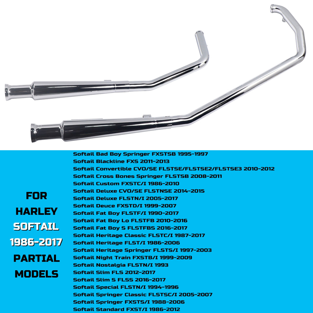 Fishtail Upsweeps for 86-17 Narrow Tire Harley Softail Exhaust Pipes Upgrading - Ring Shark