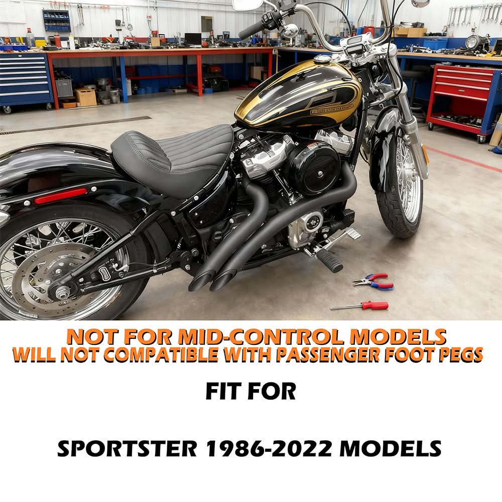 Powerful Sound 2 into 2 Sportster 1986-2022 Premium Curved Radial Exhausts with Integrated Heat Shields