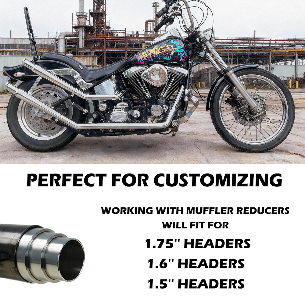 Trumpet Muffler Extension - Single Muffler Bolt on for 1-1/2 Inch to 1-3/4 Inch Head Pipes