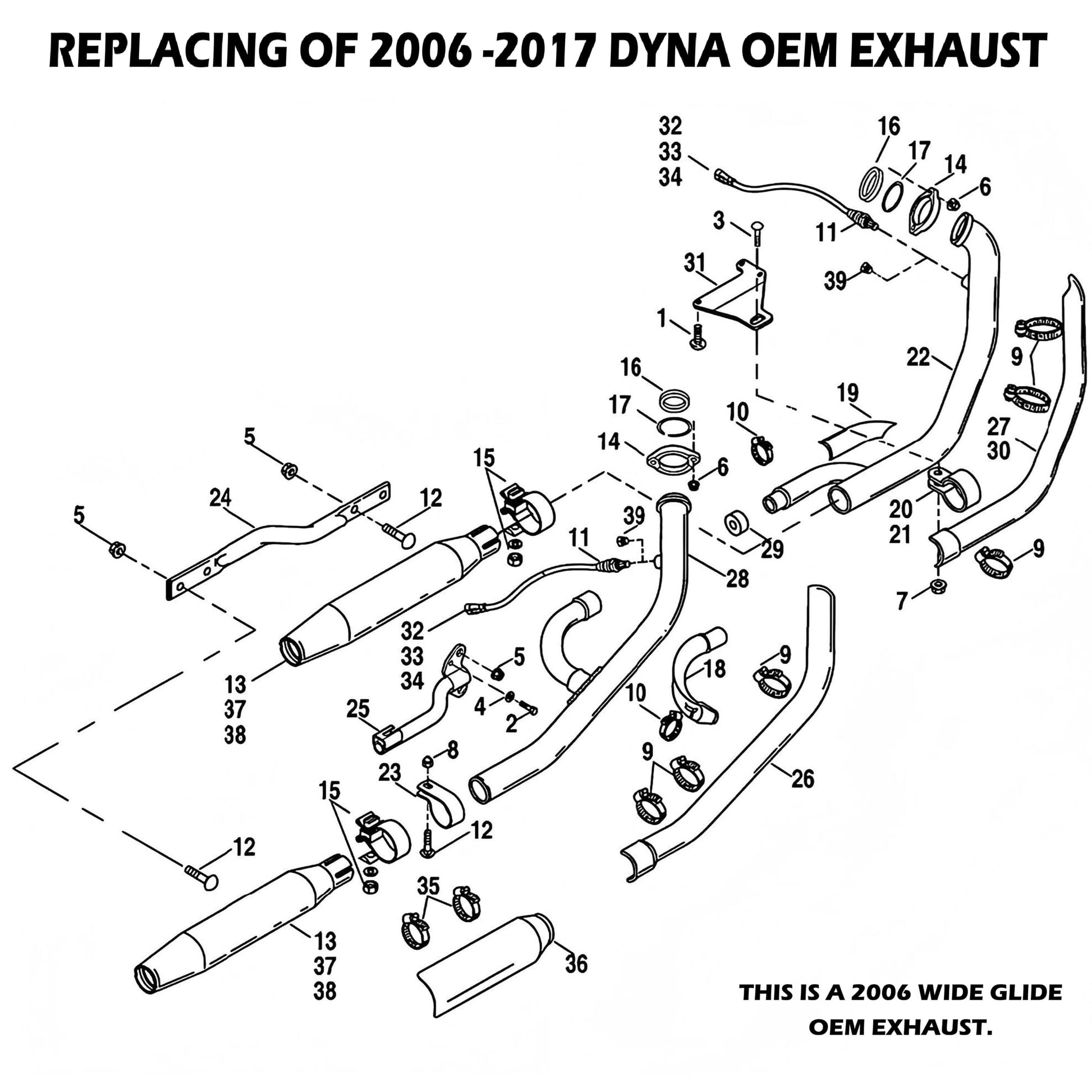 Bad Ass Style Stepped 2-Into-2 Exhaust For Harley Dyna 2006-2017 Models, Performance Great With Full Coverage Heat Shield - Ring Shark