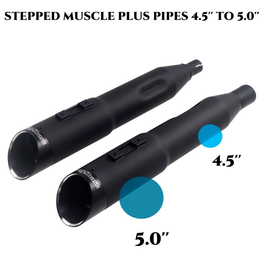 Muscle Stepped 5.0" Ceramic Matte Black Slip-On Mufflers For Harley Touring 2017-Later - Ring Shark