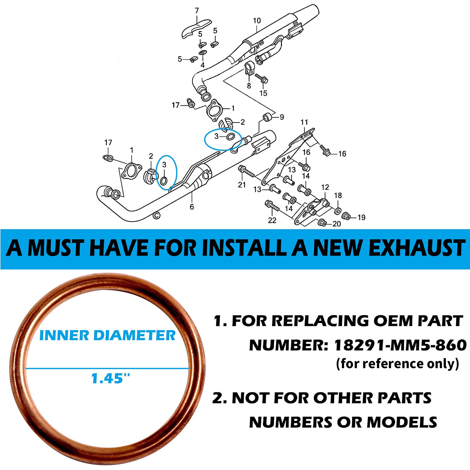 OEM Style Replacement Copper Exhaust Gasket for Honda VT750 Shadow 1989-2024