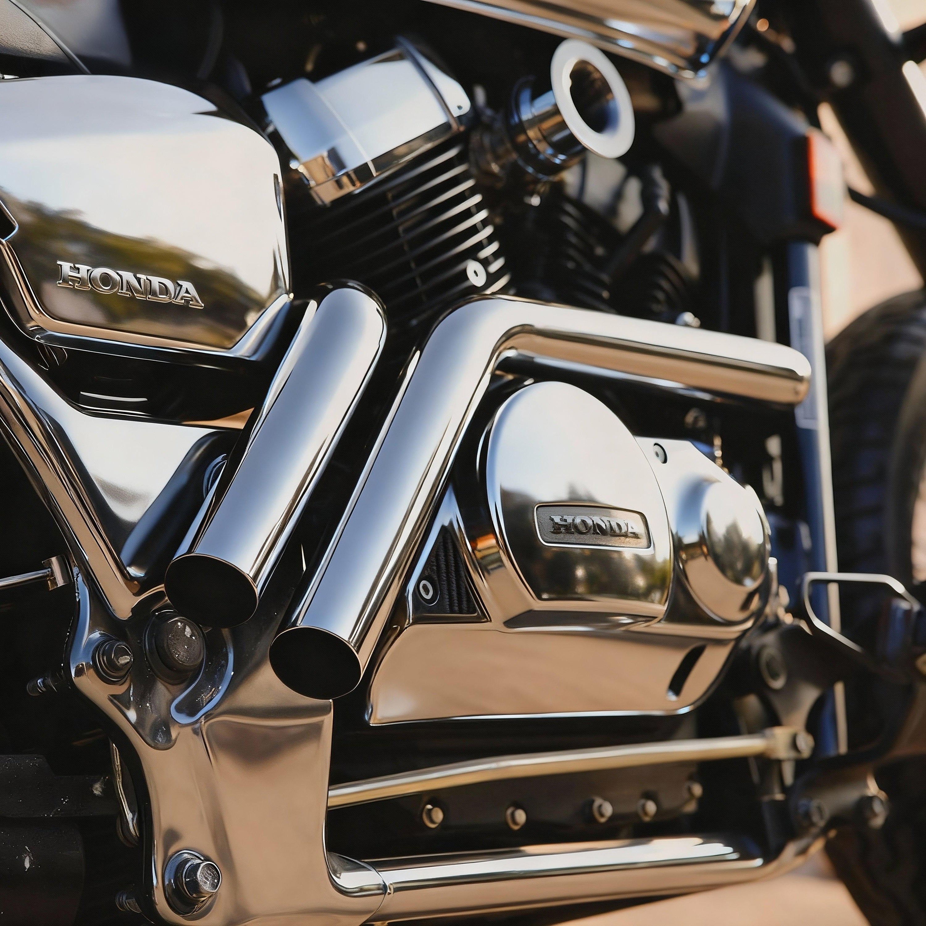 Rumble Tone Chrome Drag Exhaust for Honda VT750 Aero & Phantom, Fits Spirit VT750 & Honda Shadow VT400 Deep Sound & Polished Finish