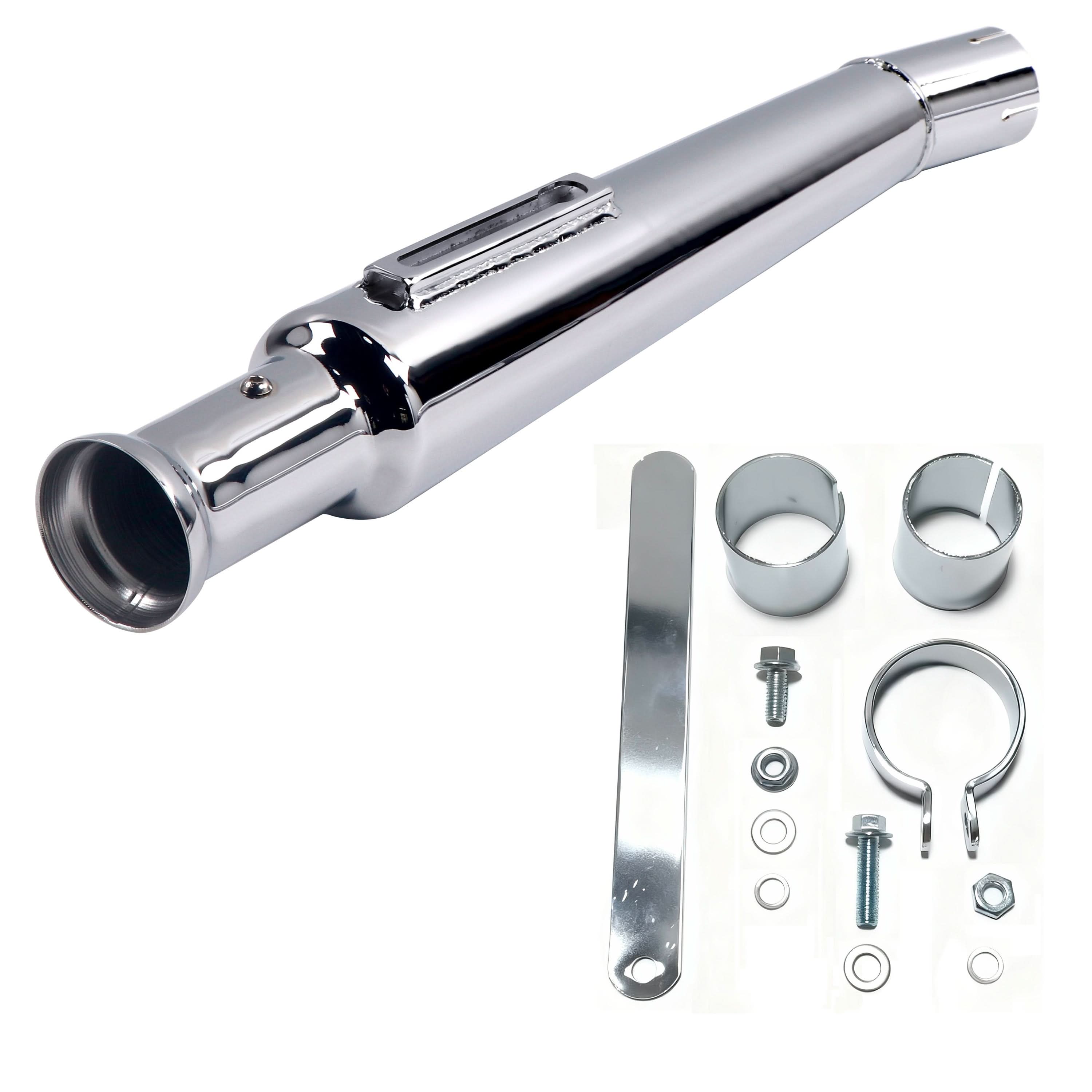 Trumpet Style Muffler Extension - Upswept - Single Muffler for 1-1/2 Inch to 1-3/4 inch Head Pipes, Baffled Rich Rumble Sound