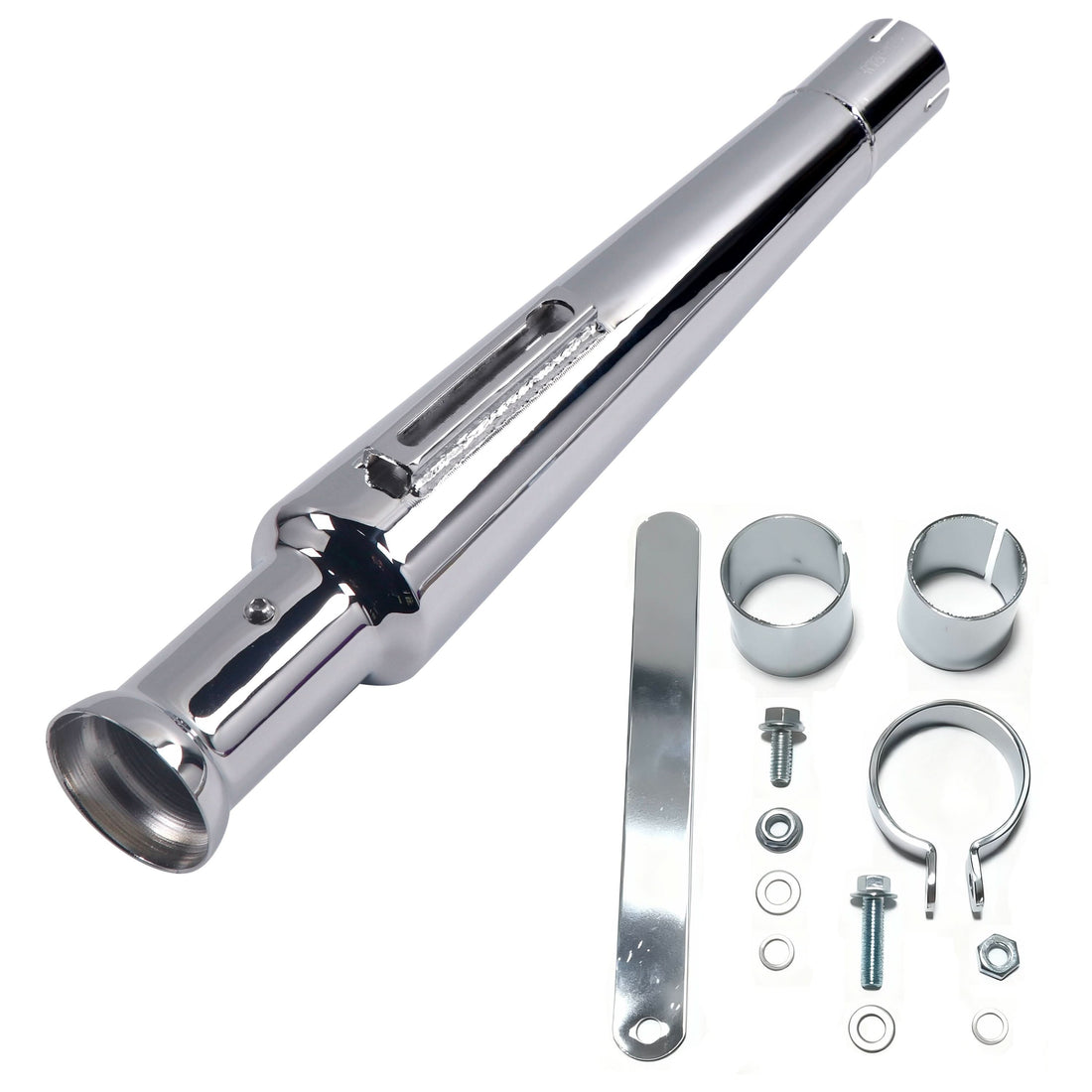 Trumpet Muffler Extension - Single Muffler Bolt on for 1-1/2 Inch to 1-3/4 Inch Head Pipes, Great Deep Rumble Sound