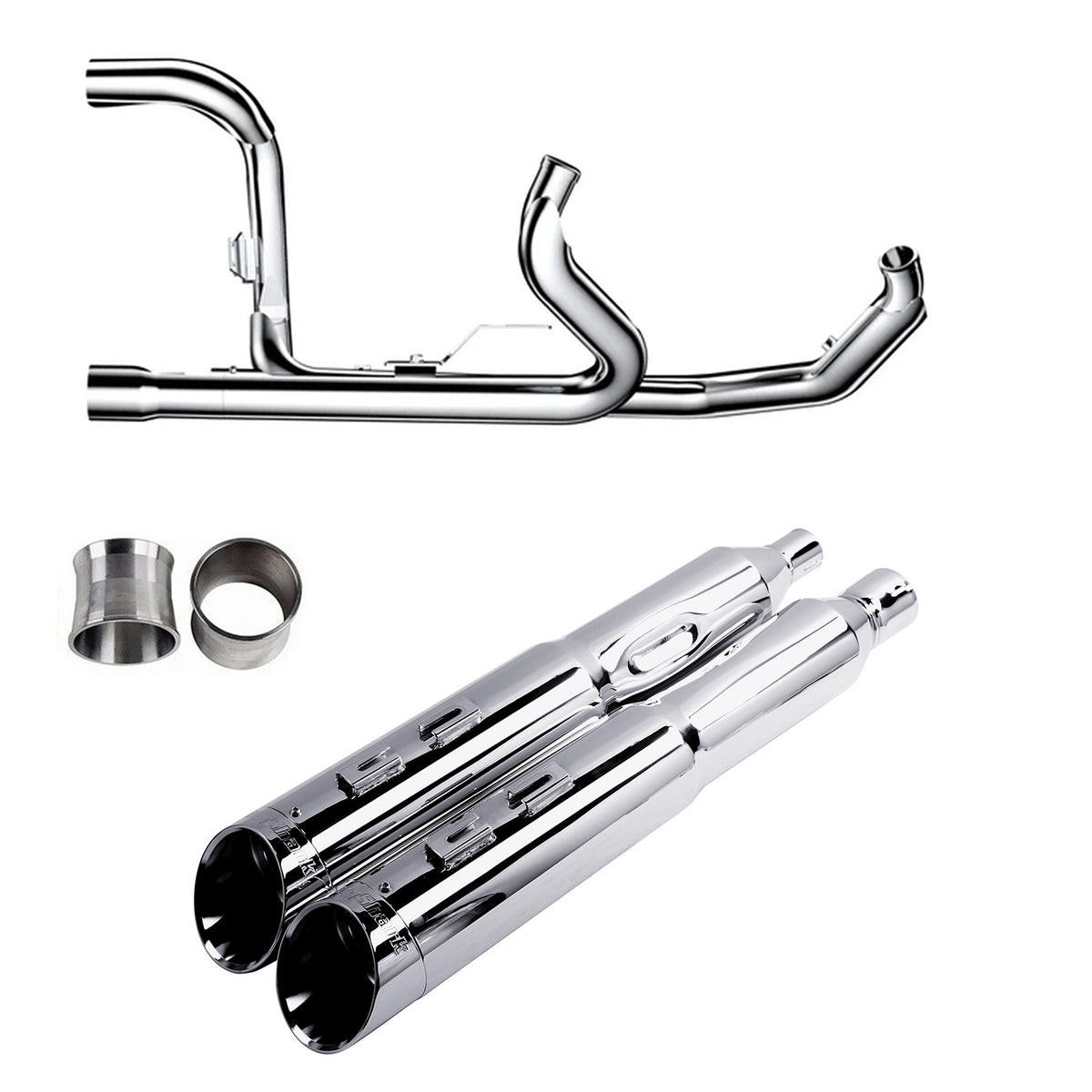 True Dual Exhaust system for Harley Touring 2017-Later Chrome Power Header Pipes with Slip on Mufflers