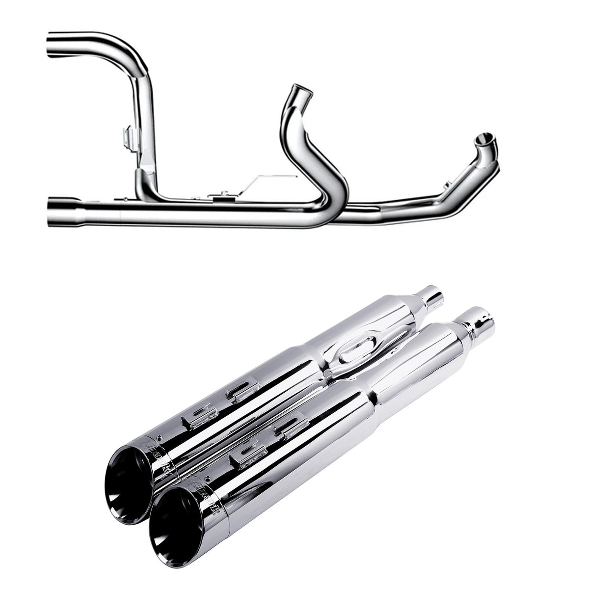 True Dual Exhaust system for Harley Touring 2017-Later Chrome Power Header Pipes with Slip on Mufflers