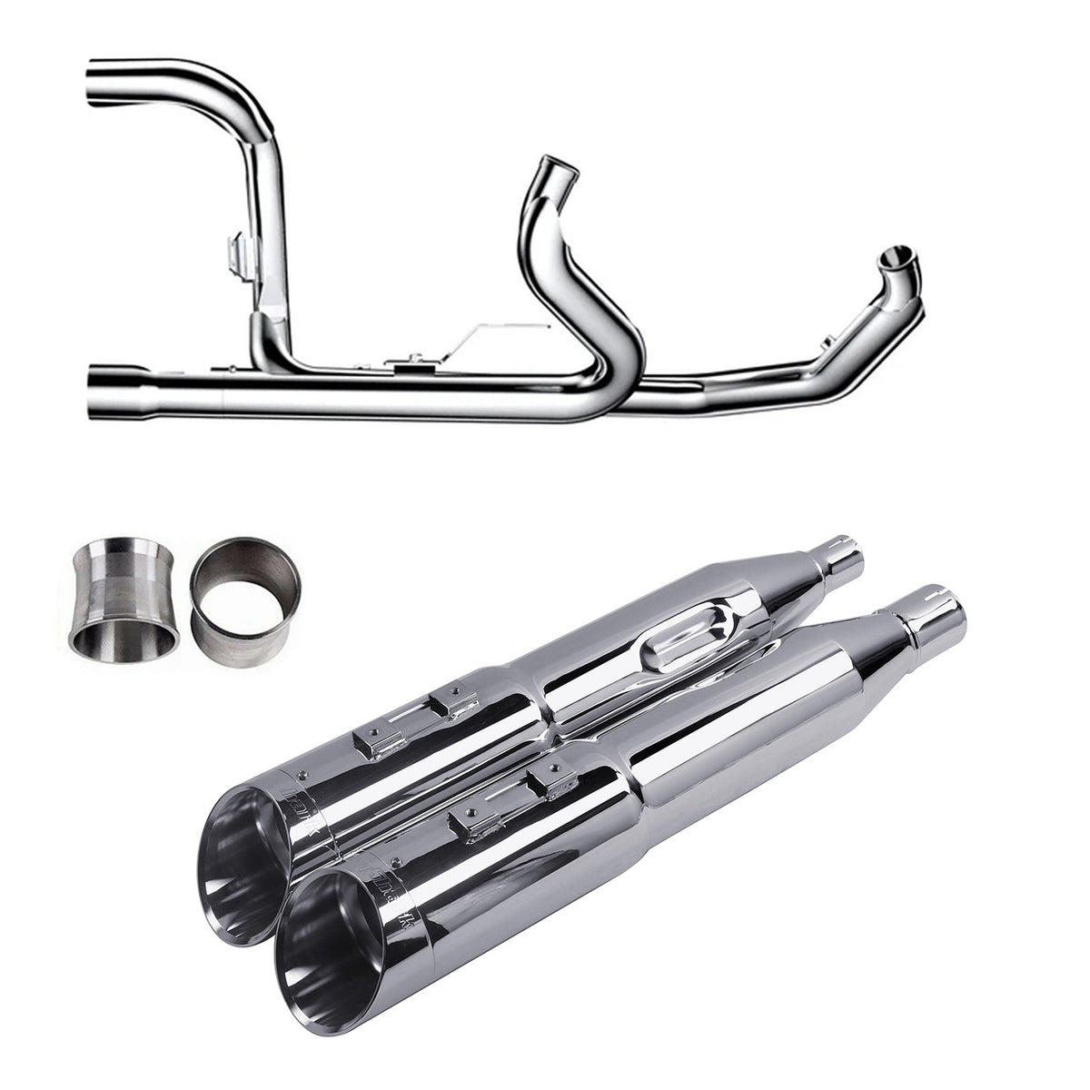 True Dual Exhaust system for Harley Touring 2017-Later Chrome Power Header Pipes with Slip on Mufflers
