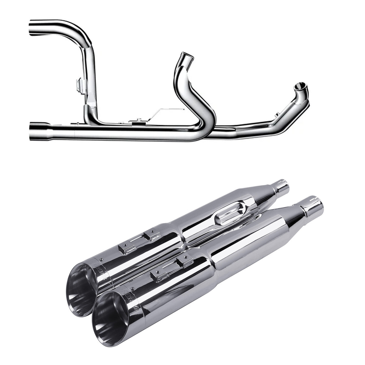 True Dual Exhaust system for Harley Touring 2017-Later Chrome Power Header Pipes with Slip on Mufflers