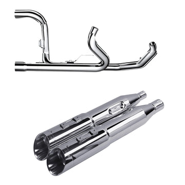 True Dual Exhaust system for Harley Touring 2017-Later Chrome Power Header Pipes with Slip on Mufflers