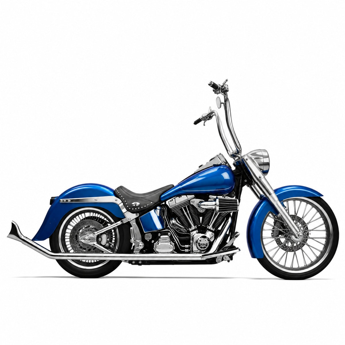Ring Shark True Dual 1 7/8" Fishtail Exhaust W/O Baffles Cholo Full System Softail Performance for Harley Softail 2000-2017 Models Upswept Fishtails BACK ORDER