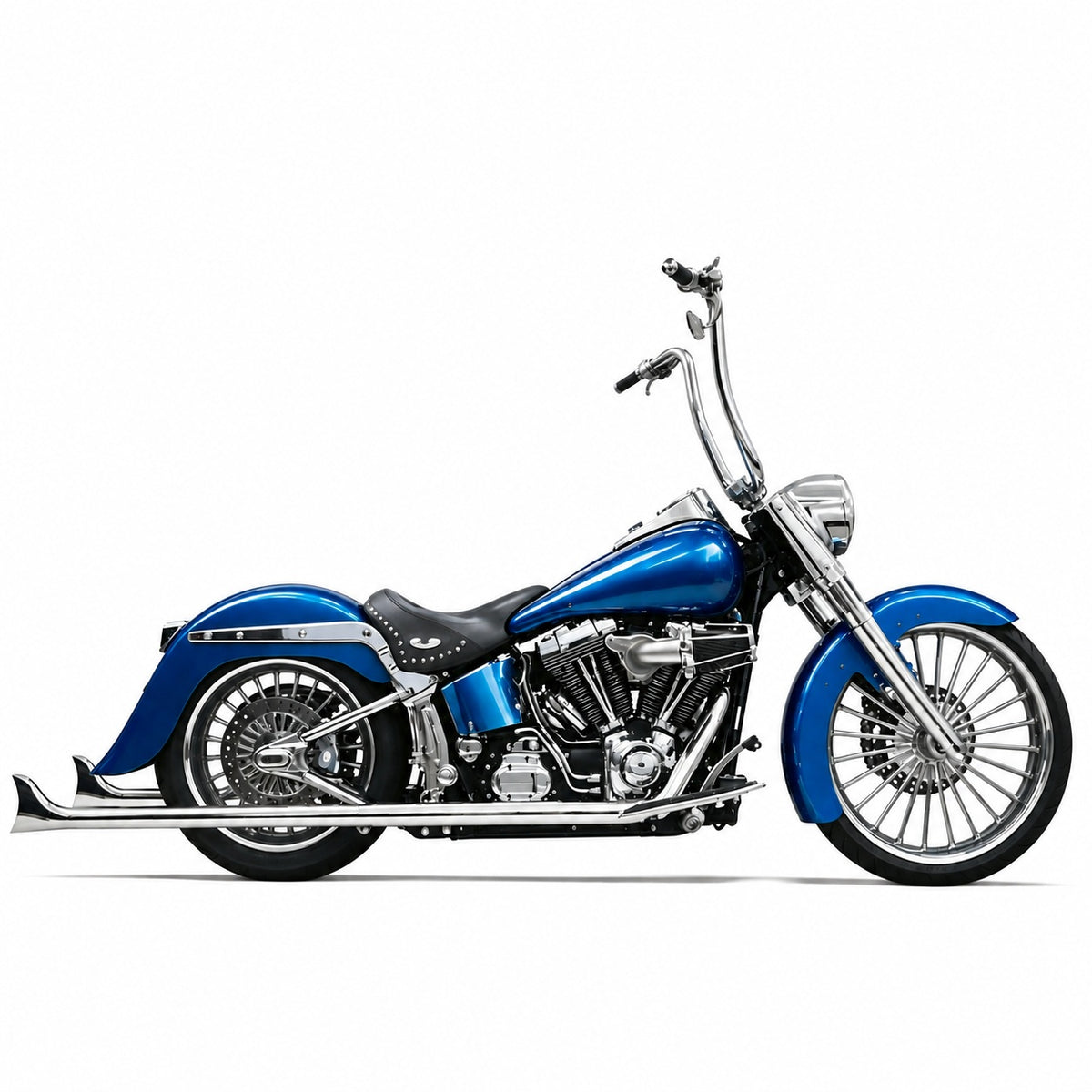Ring Shark True Dual 1 7/8" Fishtail Exhaust W/O Baffles Cholo Full System Softail Performance for Harley Softail 2000-2017 Models Upswept Fishtails BACK ORDER