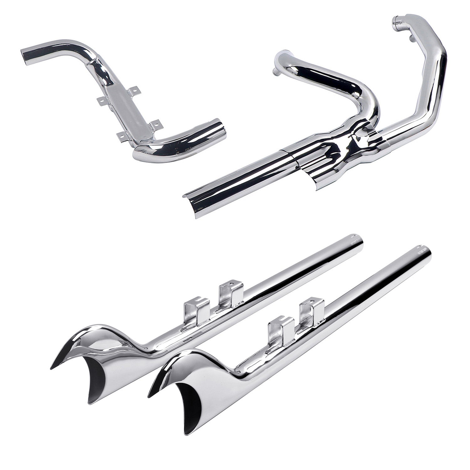 True Dual Exhaust system for Harley Touring 1995 - 2008 Chrome Power Header Pipes with Fishtail Slip on Mufflers
