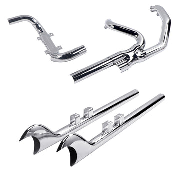 True Dual Exhaust system for Harley Touring 1995 - 2008 Chrome Power Header Pipes with Fishtail Slip on Mufflers