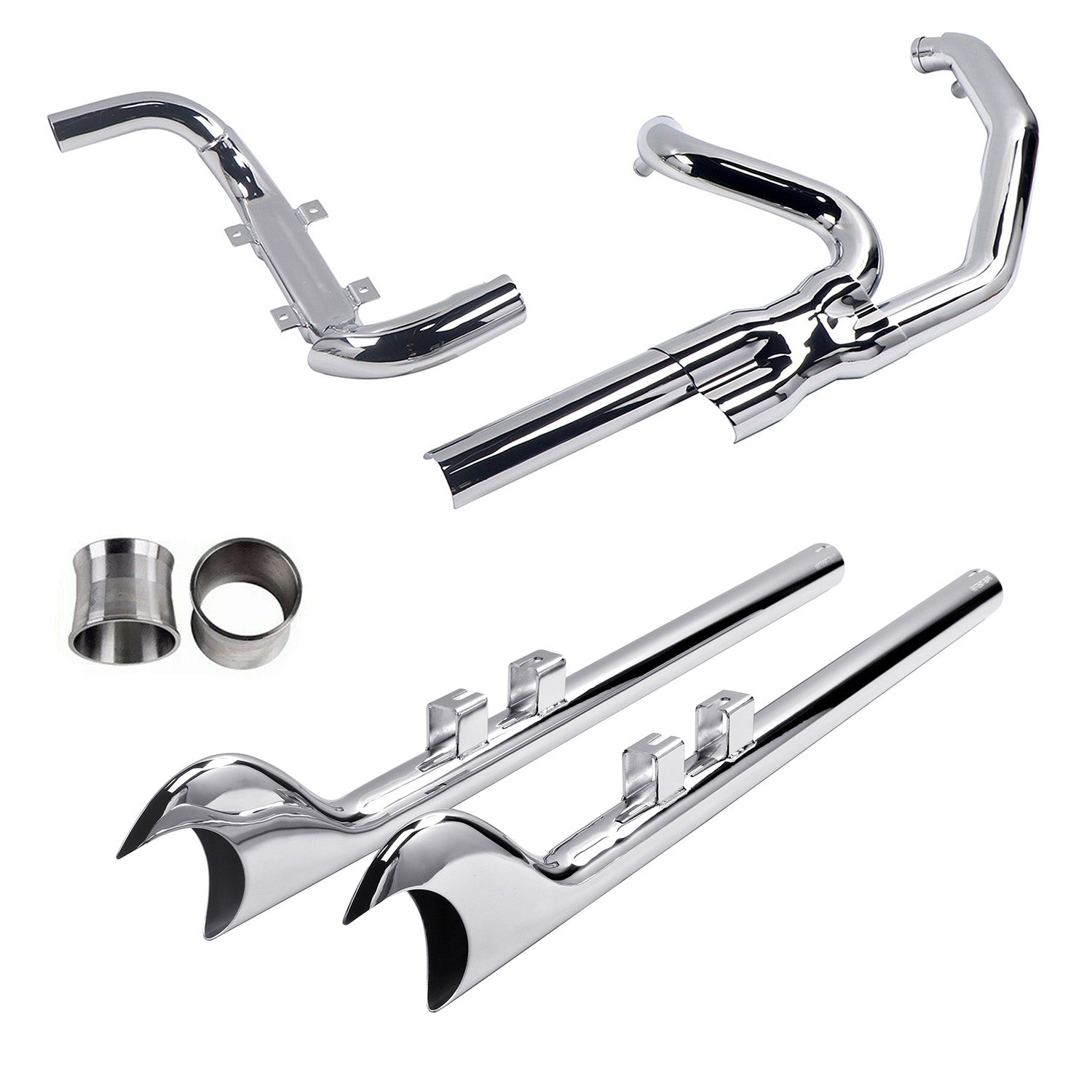 X-Flow Exhaust system for Harley Touring 1995 - 2016 Chrome Power Performance Header Pipes with Fishtail Slip on Mufflers