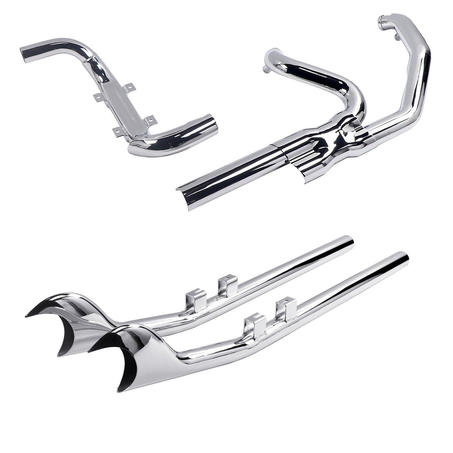 True Dual Exhaust system for Harley Touring 1995 - 2008 Chrome Power Header Pipes with Fishtail Slip on Mufflers