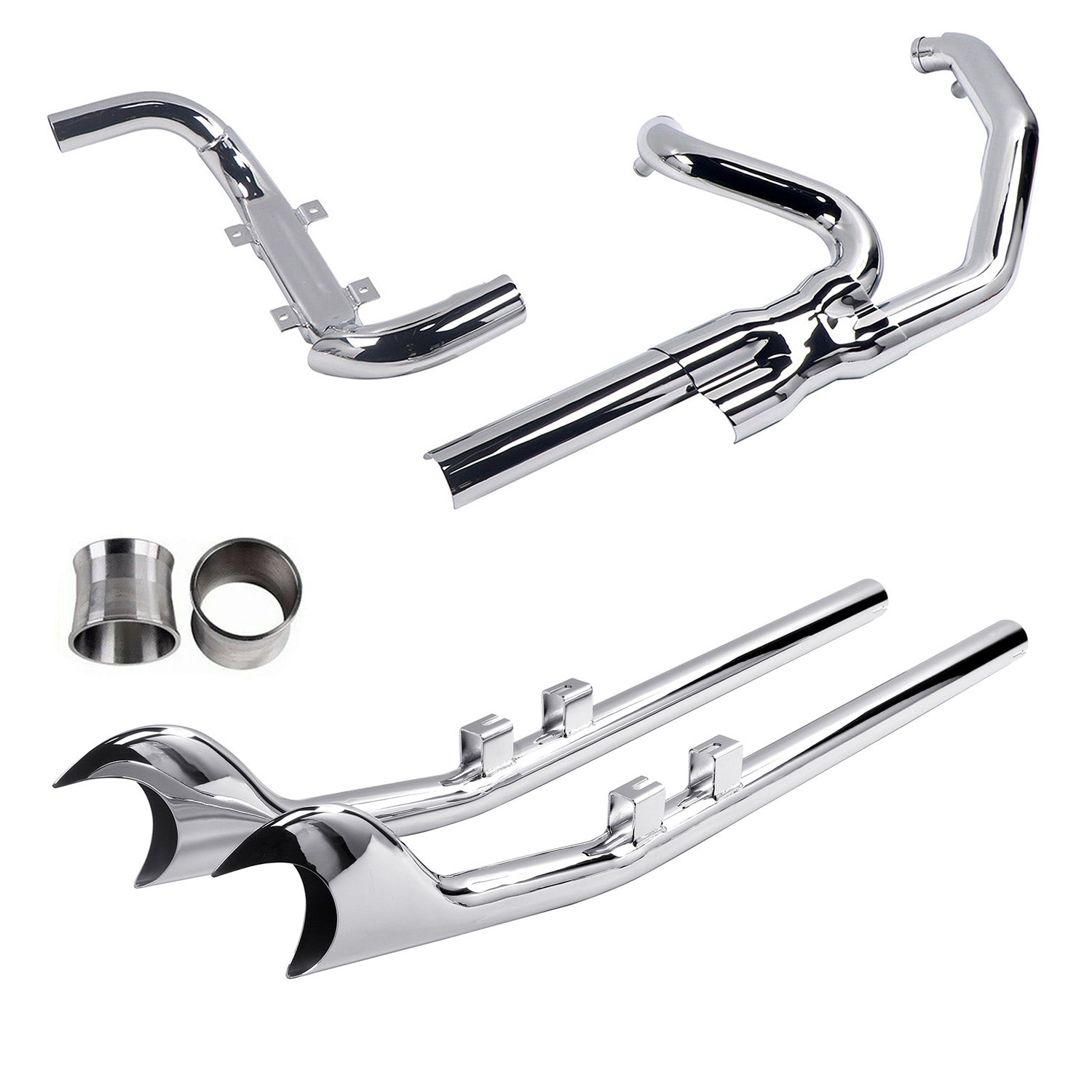 X-Flow Exhaust system for Harley Touring 1995 - 2016 Chrome Power Performance Header Pipes with Fishtail Slip on Mufflers