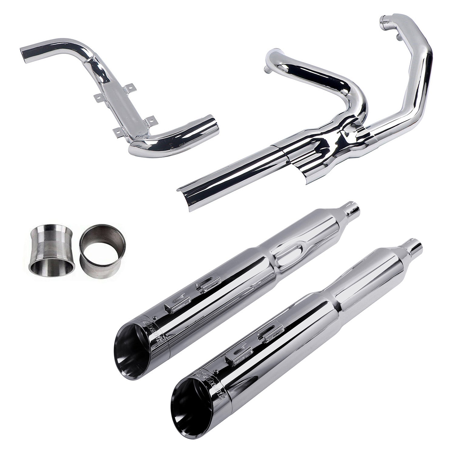 True Dual Exhaust system for Harley Touring 1995-2016 Chrome Power Header Pipes with Slip on Mufflers