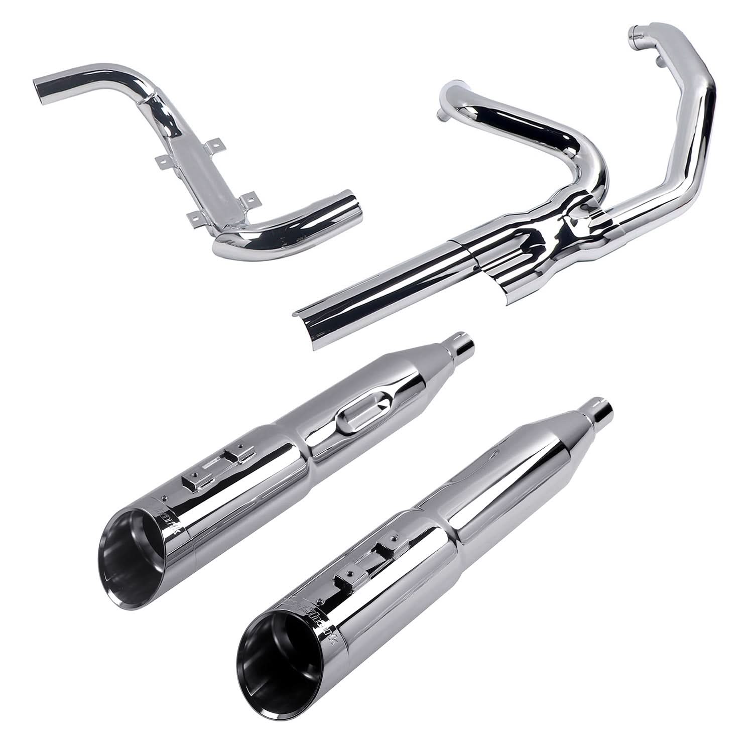 True Dual Exhaust system for Harley Touring 1995 - 2008 Chrome Power Header Pipes with Slip on Mufflers