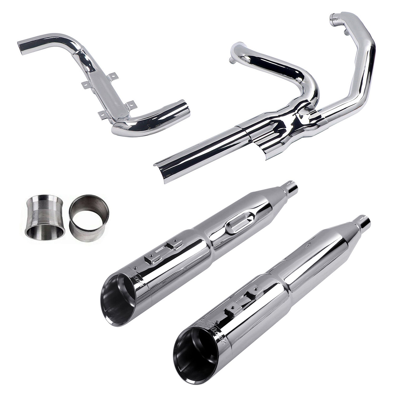 True Dual Exhaust system for Harley Touring 1995-2016 Chrome Power Header Pipes with Slip on Mufflers