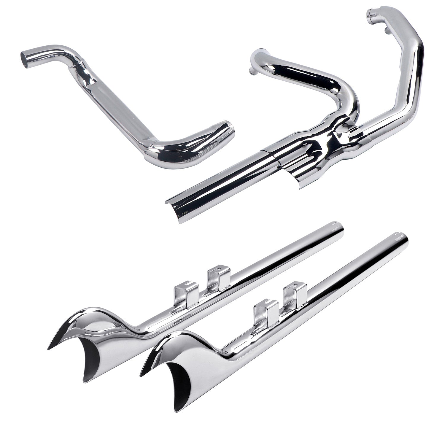 X-Flow Exhaust system for Harley Touring 1995 - 2016 Chrome Power Performance Header Pipes with Fishtail Slip on Mufflers