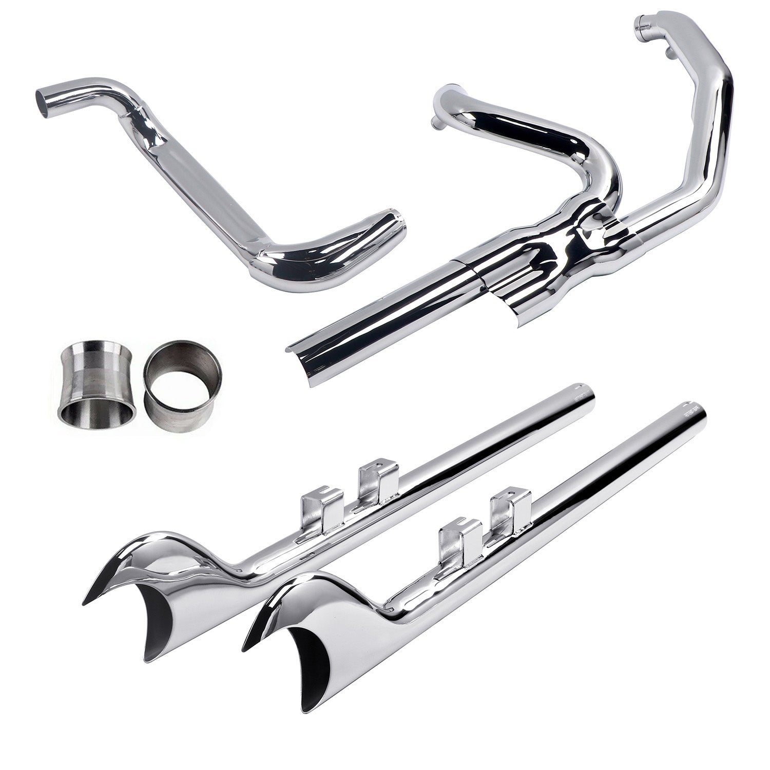 X-Flow Exhaust system for Harley Touring 1995 - 2016 Chrome Power Performance Header Pipes with Fishtail Slip on Mufflers