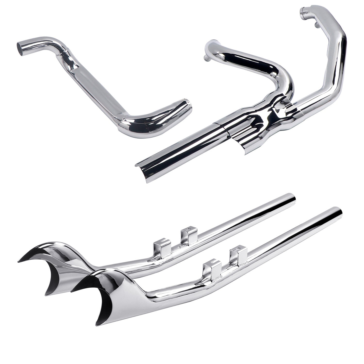 X-Flow Exhaust system for Harley Touring 1995 - 2016 Chrome Power Performance Header Pipes with Fishtail Slip on Mufflers
