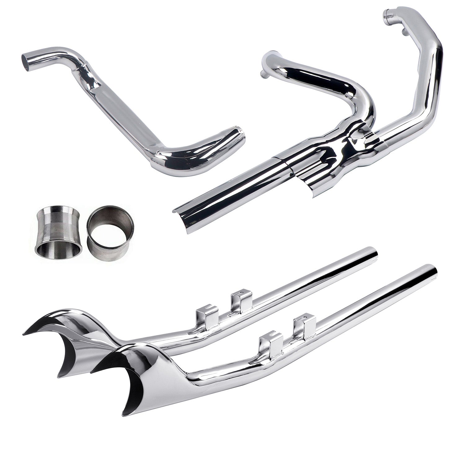 X-Flow Exhaust system for Harley Touring 1995 - 2016 Chrome Power Performance Header Pipes with Fishtail Slip on Mufflers