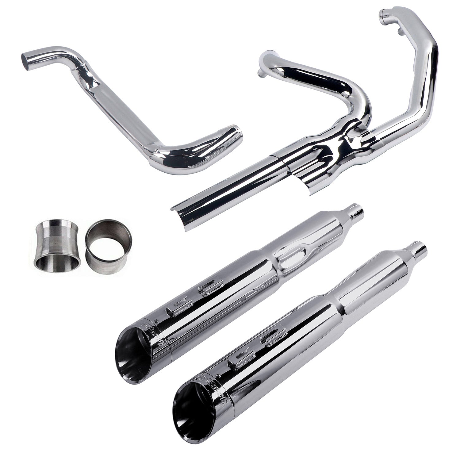 True Dual Exhaust system for Harley Touring 1995-2016 Chrome Power Header Pipes with Slip on Mufflers